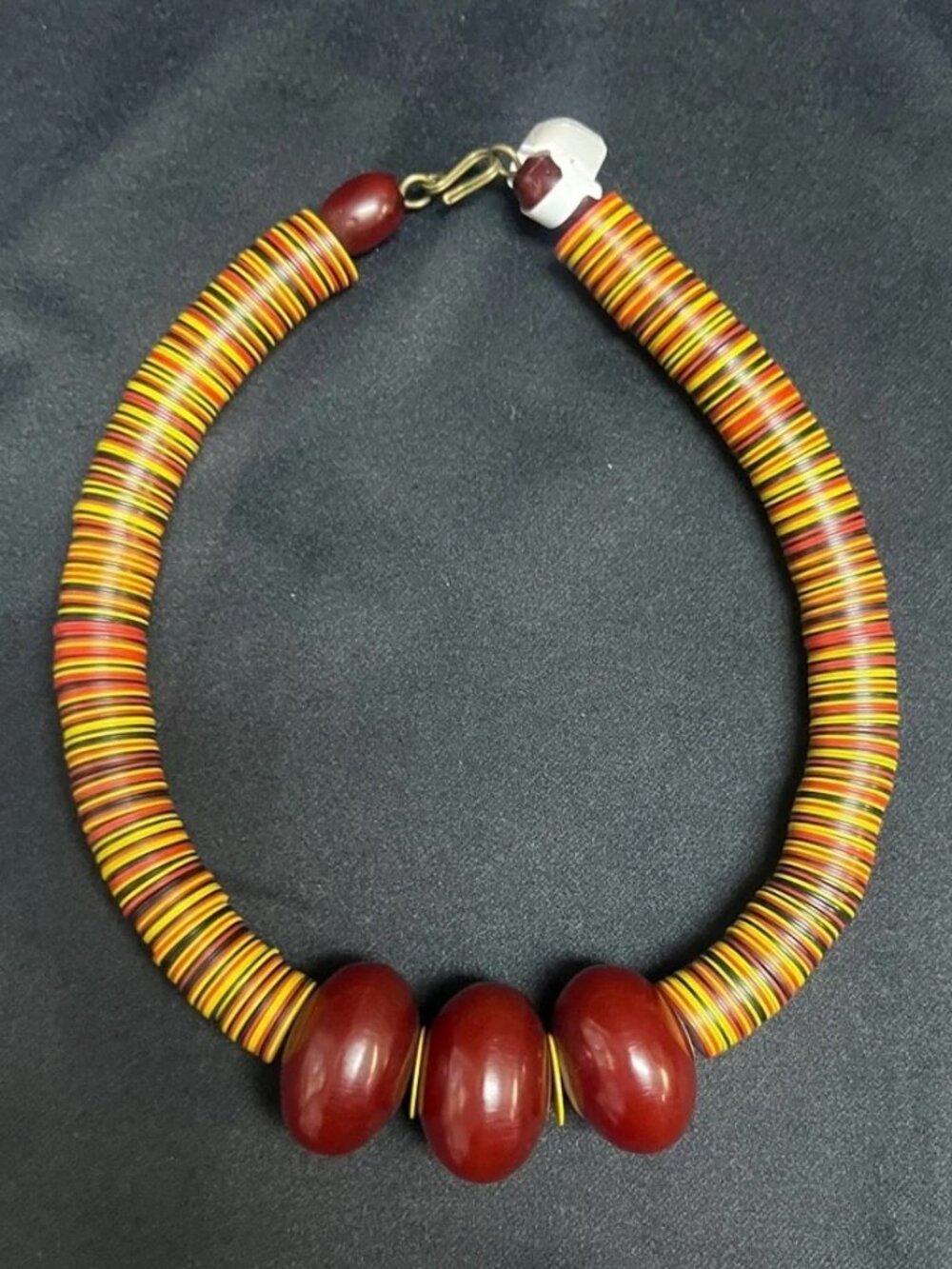 🌍❤️✨ Handmade Multicolor Disc & Maroon Bead African Necklace 🌍❤️✨